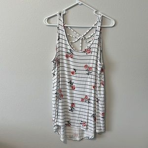 Maurices Stripe/Flower tank top. Size: L Color: White/Pink